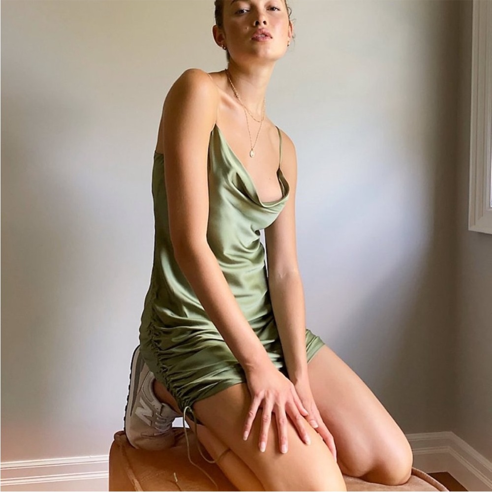 Wilfred Satin Mini Dress in Olive Green